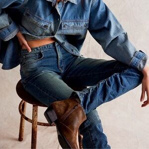 Free People We The Free Daliah Stacked Low Rise Straight Leg Denim Jeans Blue 25